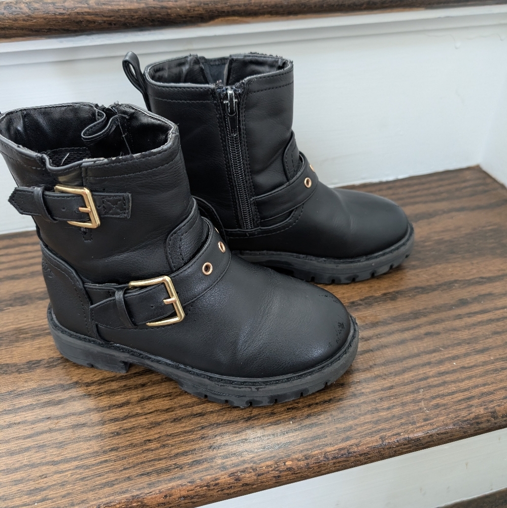 Dream Pairs Kids Black Moto Boots with Buckle Detail